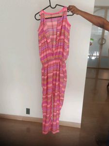 Fix price pink overall printed jumpsuit