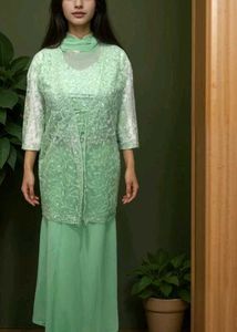 Elegant Mint Green Embroidered Sarara Suit Set