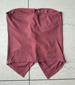 Front Button Solid Rib Tube Top In Pink