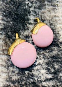 Pink &amp; Gold Round Stud Earrings