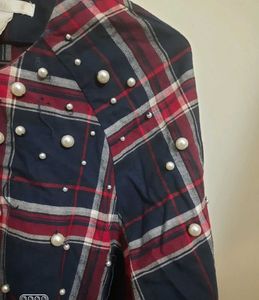 Plaid Dress with Pearl Detail