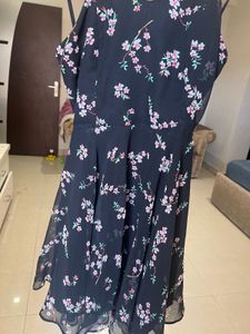Floral Print Black Spaghetti Strap Dress