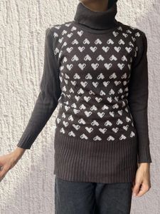 Brown Heart Print Sweater