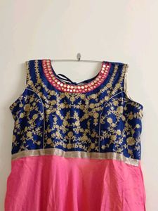 Navy Blue And Pinkish Red Anarkali Suit