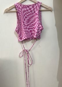 H&amp;M Pink Checkered Crop Top