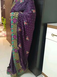 Purple Floral Embroidered Saree