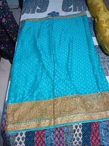 Teal Saree with Gold Embroidery