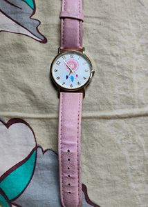 Wrist Watch Gold Dial Pink Strap