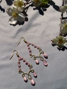handmade Pink onyx Beaded Dangle Earrings