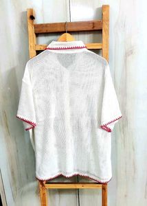 Rose Embroidered Crochet Trim Shirt Size-48