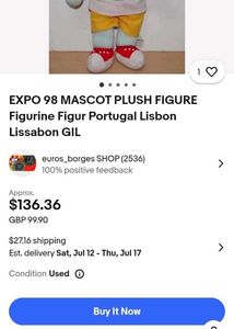 Rare Gil Lisbon/ Expo 98 Mascot Plush Figure