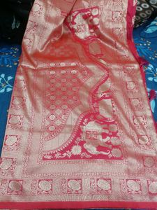 Pink &amp; Gold Banarasi Silk Saree