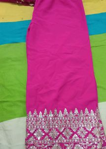 Pink &amp; Gold Embroidered Plazo