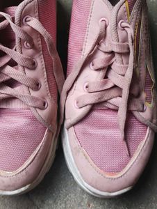 Pink And White Casual Sneakers With Slight Heels