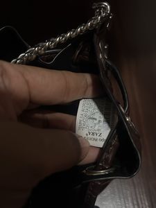 Zara Brand Burgundy Croc Embossed Bucket Bag