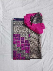 Elegant Margenta, Navy Blue & Gold Saree