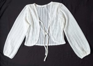 White Open Knit Cardigan