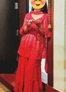Red Sharara Set Bust 34 (Alterable Upto 36)