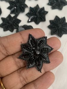 Set Of 25 Black Floral Applique Embellishments