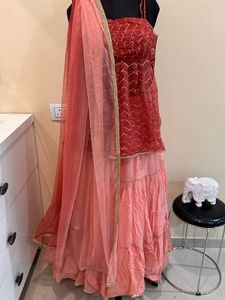 Red & Pink Embellished Indian 3-Piece Set