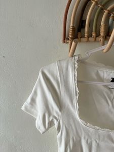 Cute White Lace Trim Top