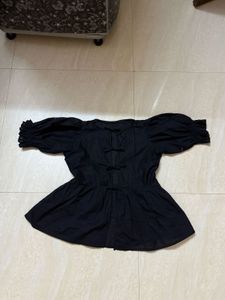 Black Puff Sleeve Tie Front Top| Korean Top