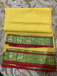 Yellow Traditional Saree with Green Border