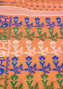 Floral Print Fabric - Orange &amp; Blue