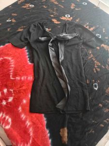 Ribbed Black Tie Top