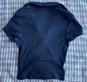 Navy Polo Crop Top