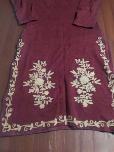 Burgundy Embroidered winter Kurta with ponchoo