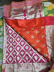 Orange Patli pallu Banarasi Saree