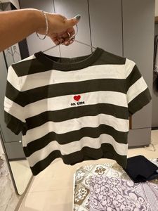 Striped Crop Top with Heart Patch – Casual &amp; Cute