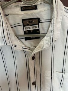 White &amp; Black Striped Casual Shirt – Size-M