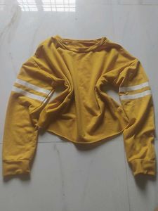 Yellow Striped Cropped Sweatshirt