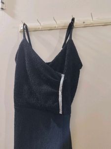 Sleek Black Midi Slip Dress