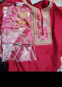 Red Embroidered Kurta Set