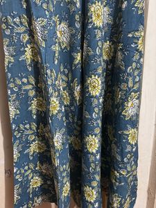 Blue Floral Cotton Maxi Dress Woman