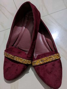 Burgundy Embellished Flats