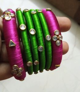 Silk Thread Bangles - Pink &amp; Green