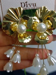 Golden &amp; White Earrings