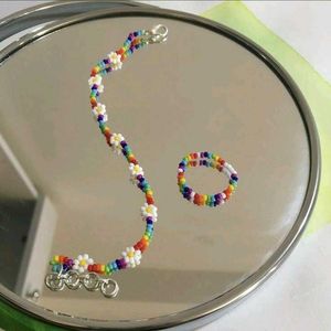 rainbow beaded necklace & ring