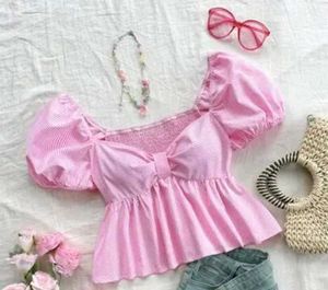 Pink Striped Puff Sleeve Top