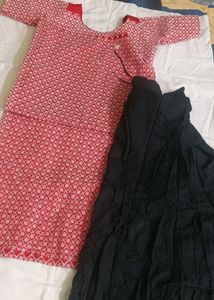 Pink & White Color Ka Kurta And Black Long Skart💃