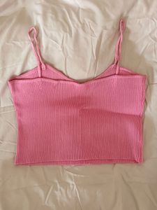 Pink Ribbed Crop Top