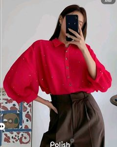 New With Tag Korean Cute Moti Red Shirt