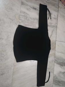 Black Long Sleeve Tie Detail Top