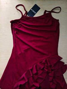 Spaghetti Strap Ruffle Detail Mini Sheath Dress