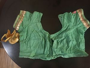 Bottle Green with pink Patch Work Saree+blouse