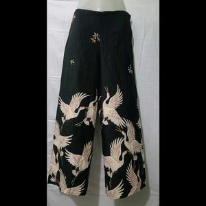 Crane Print Wide Leg Palazo Skirt